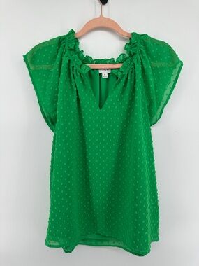 J. Crew Teacher Cottagecore Preppy CareerStyle Vibrant Green Textured Blouse SzL